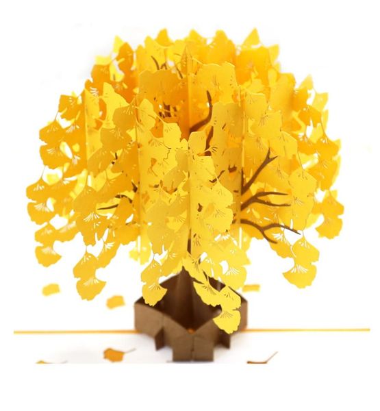 Cartes de vœux 3D Gold Ginkgo Leaf Trees Pop Up Carte pour maman Femme Anniversaire Merci Félicitations Valentine039 Journée Kids GIF5788629