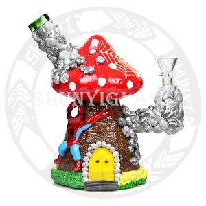 Impresión a mano en 3D Bong de vidrio Dab Rig Hookah Humo Pipa de agua Tabaco Bongs frescos Color mezclado Fábrica al por mayor Forma de casa de setas