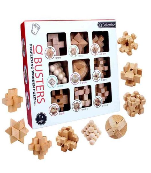 3d Handmade IQ Wooden Puzzle Kong Ming Luban Lock Toys Adultos Puzzle Niños Educational Mind Juego 210901305L9937236