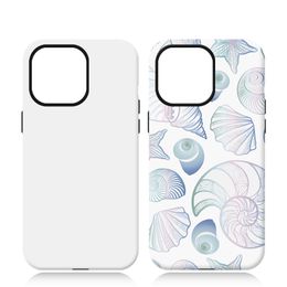 Film de transfert de chaleur 3D 2 sur 1 caisses de téléphone PC personnalisés PC Tough Sublimation Blanks Téléphone pour iPhone 15 14 13 12 Pro Max WJ06