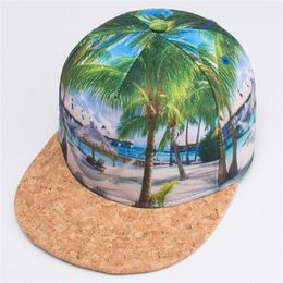 3D warmteoverdracht snapback caps hiphop dop 3D thermische overdracht afdrukken digitale palm honkbal pet zomer strand snabpack hoed druppel s293k