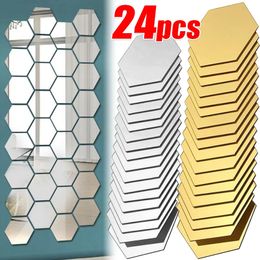 3D Hexagon Mirror Stickers Wall Mirrors Miroirs Autocollant Auto-adhésif Auto-adhésif Tiles mosaïques décalcomanies Decoration Home 240410