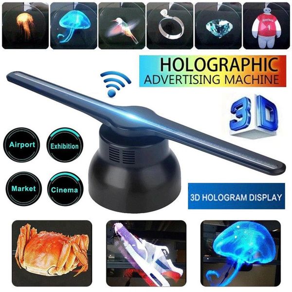 Pantalla publicitaria de holograma 3D, ventilador LED WIFI, vídeos holográficos 3D Pos, proyector de ventilador LED a ojo desnudo 3D para tienda, tienda, Bar Holida265c