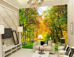 3d maison papier peint beau doré automne parc bois sentier 3D paysage papier peint salon chambre TV fond mur papier peint