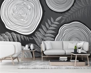 3d Home Wallpaper Nordic Modern Minimalist Roda de Madeira Folhas de Planta Impressão em Preto e Branco HD Decorativo Belo Papel de Parede