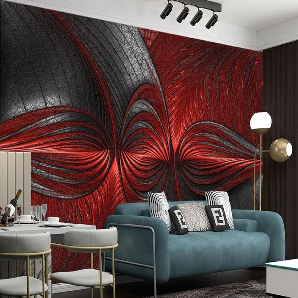 Papel tapiz 3d para el hogar, Mural abstracto en relieve con líneas rojas, decoración de fondo de TV para sala de estar, papel de pared de seda Premium 299Q