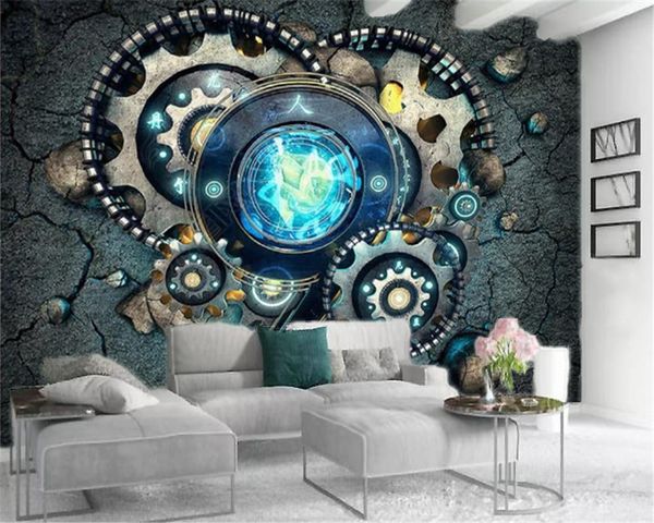 Papel tapiz 3d para el hogar, Retro, engranaje Simple, sala de estar, dormitorio, TV, fondo, decoración de pared, Mural