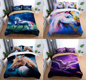 Ensemble de literie à cheval 3D volant avec taie d'oreiller jumelle reine King Size 2pcs3pcs9151269