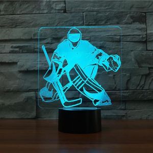 3D Ice Hockey Goalie Modellering Table Lamp 7 Kleuren Verander LED Nachtlicht USB Slaapkamer Slaapverlichting Sportfans Geschenken Home Decor188m