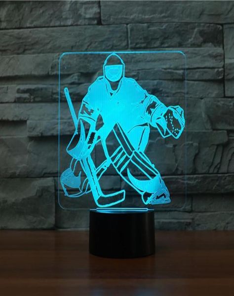 Lámpara de mesa de modelado de portero de hockey sobre hielo 3D 7 colores cambian luz nocturna LED USB dormitorio iluminación del sueño fanáticos de los deportes regalos decoración del hogar 3307237