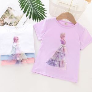 3D Ice Princess Tops Girls T-Shirt Kids T-shirt Fashion Kort mouwen Kinderen Casual Letter Gedrukte T-shirts Pullover-kleding