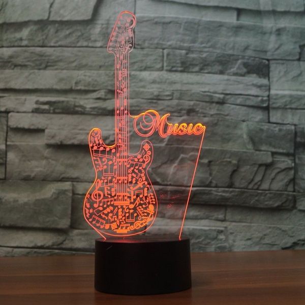 3D Illusion Glow LED Veilleuse Creative Guitare Inspiration 7 Couleurs Optique Acrylique Luminaires Chambre Dormir # T56