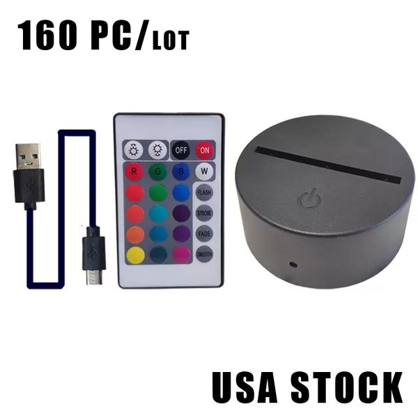 Lámpara de ilusión 3D Base de luz nocturna Interruptor táctil que cambia de 7 colores Lámparas de decoración de escritorio de mesa Base para regalo de Navidad con cable USB ABS Crestech Stock Usa