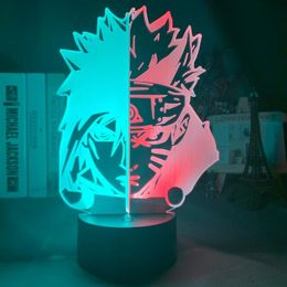 3D Illusion Led Night Light Half Face Naruto Uzumaki en Sasuke Uchiha voor slaapkamer Decor Light Cool Anime cadeau 3D Lamp Hit Color C6407229