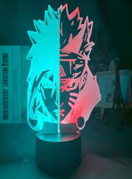 3D Illusion Led Night Light Half Face Naruto Uzumaki en Sasuke Uchiha voor slaapkamer Decor Light Cool Anime Gift 3D Lamp Hit Color C8839560
