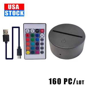 3D Illusion Night Light 3in1 RGB LED -lampbases Touch Switch Vervangingsbasis voor 3D Table bureaulampen US CRESTECH