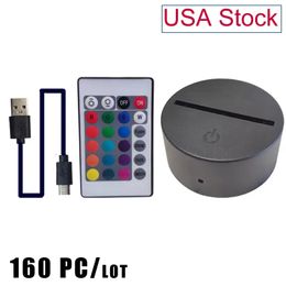 3D Illusion Touch Switch Base LED LED LED Night Lights met RGB Remote Controller voor Home Decoration Festival Gift Crestech Stock USA