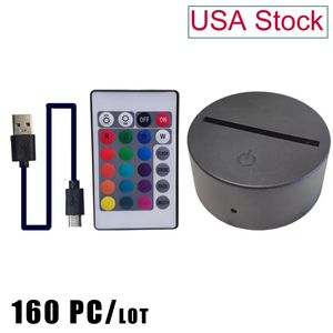 Ilusión 3D Interruptor táctil Base de lámpara Luz LED Luces nocturnas LED con control remoto RGB para decoración del hogar Regalo del festival Crestech Stock Usa