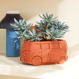 3D Kombi Camper Van Beton Cement Bloempot Siliconen Mal Succulent Vaas Planter Schimmel DIY Ambachten 240110