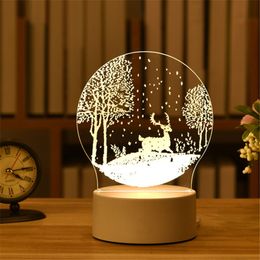 Lampe 3D Acrylique LED Night Lights Christmas Partie de Noël Décoration Nuit Lumière de nuit pour la maison Chambre à coucher Décor Nouvel An Mariage Néon Lampe USB