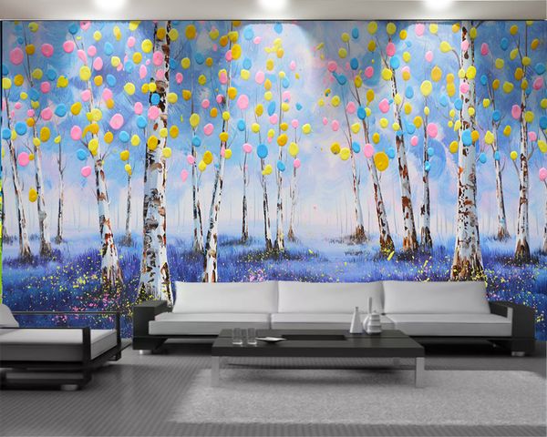 Papel tapiz de paisaje 3d Papel tapiz moderno 3d Hermosa pintura al óleo Color Bosque Sala de estar Dormitorio Decorativo Papel tapiz mural 3d