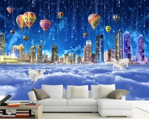 Fondo de pantalla de paisaje 3d Hermoso globo aerostático Paisaje de la ciudad Sala de estar Dormitorio Revestimiento de paredes HD Fondo de pantalla 3d