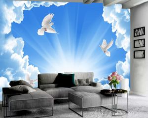 Papier peint paysage 3d ciel bleu romantique et nuages blancs papier peint 3d décoration intérieure atmosphérique haut de gamme papier peint 3d vivant