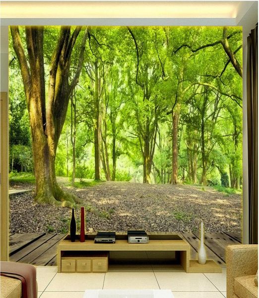 Paysage 3D avec forêt verte murale papier peint 3d papiers peints 3d pour toile de fond tv3936217