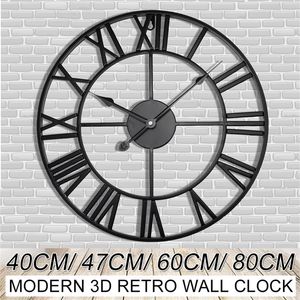 3D Grande horloge murale rétro surdimensionnée Montre murale Pared Horloge Clok Art de luxe Big Gear Métal Vintage Salon LJ201211