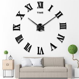 3D grande taille chiffre romain acrylique miroir horloge murale bricolage montre à quartz nature morte horloges moderne décoration de la maison salon Sticke245t