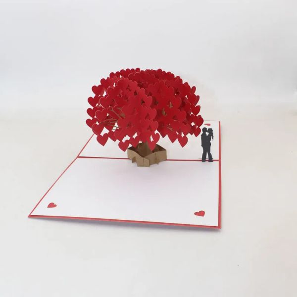 Tarjetas de felicitación de invitación de papel de árbol de corazón de amor hechas a mano con corte láser 3D, postal para el día de San Valentín, fiesta de boda ZZ