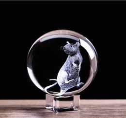3d laser gravé zodiaque rat cristal art art animal collectionnet figurines Feng shui décor intérieur marbres en verre sphères ornements y205804715