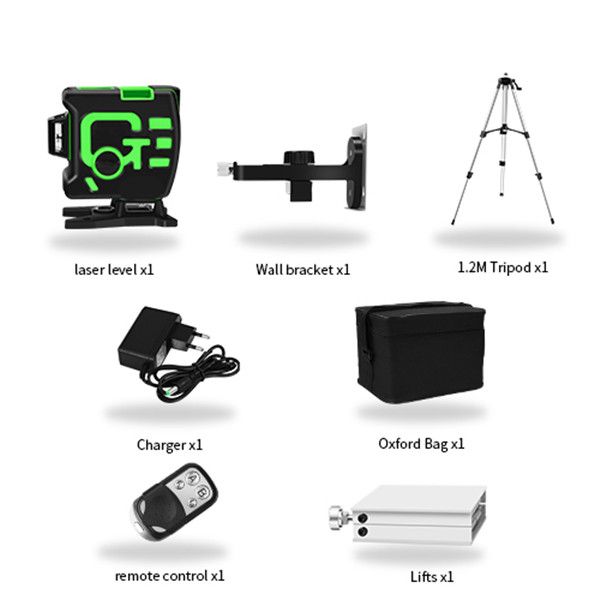 Niveau Laser 3D auto-nivelant 360 horizontal et vert croisé 12 lignes verticales rotatives