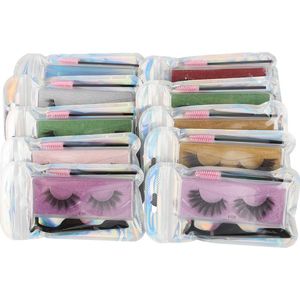 Boîte de paquet de cils de couleur de cils 3D avec recourbe-cils et petite brosse maquillage naturel épais Kit d'extensions de cils en gros