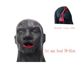 3D latex kap rubbermasker gesloten ogen fetisj met rode mond gag plug schede tong neusbuis lang en kort voor mannen 2207151427463