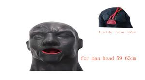 3D Latex Kap Rubber Masker Gesloten Ogen Fetisj met Rode Mondknevel Plug Schede Tong Neusbuis Lang en Kort voor Mannen 2207159507111