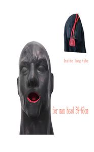 3D Latex Kap Rubber Masker Gesloten Ogen Fetisj met Rode Mondknevel Plug Schede Tong Neusbuis Lang en Kort voor Mannen 2207159643798