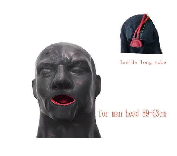 Masque en caoutchouc de capuche 3D Latex Fertique fermé avec bouche rouge bouche de bâillon gaine Tangue de nez long et court pour les hommes 2207156302497