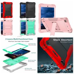 hybride laag verdediger schokbestendige hoesjes voor ipad mini 6 5 4 mini6 mini5 mini4 hard plastic pc zachte siliconen 3 in 1 lagen standaard houder impact voorkant achterkant huid