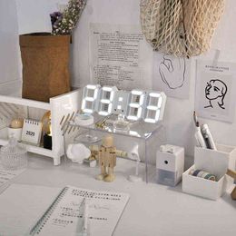 3D LED Réveils Numériques Tenture Murale Montre Snooze Table Calendrier Thermomètre Horloge Électronique 211112