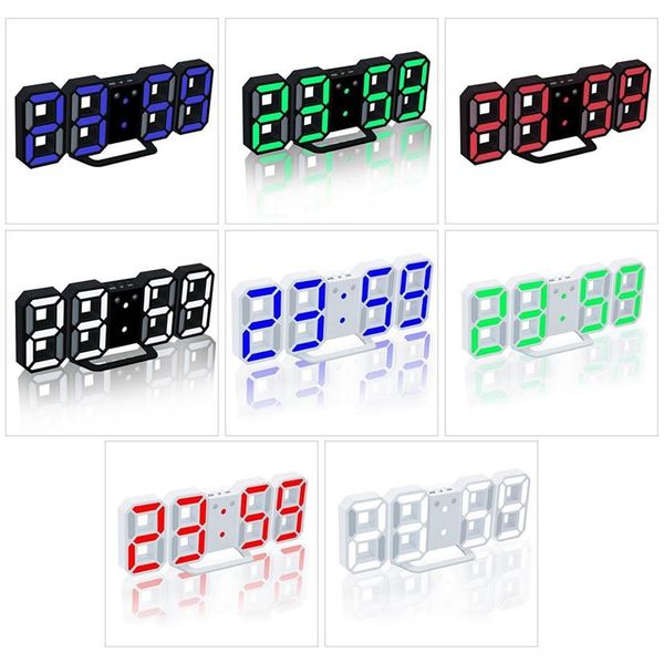 3D LED Horloge Numérique Glowing Mode Nuit Luminosité Réglable Horloge De Table Électrique 24 12 Heures Affichage Réveil Tenture Murale219R