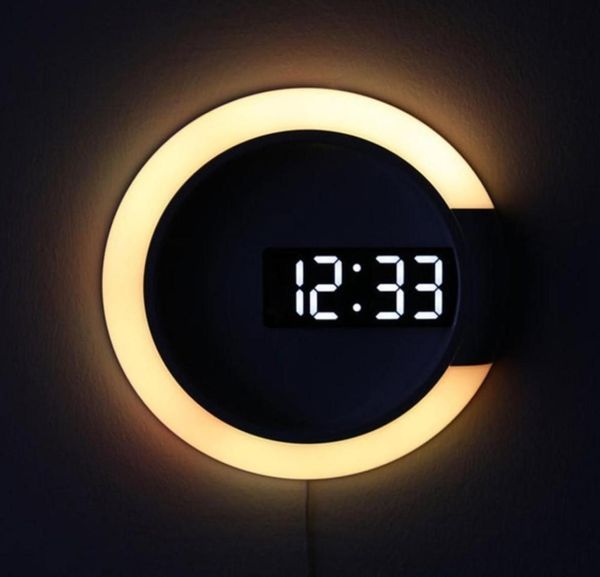 3D LED Table Digital Reloj Alarma Mirror Hollow Wall Watch Reloj de diseño moderno de diseño nocturno para decoraciones de sala de estar en el hogar794399333