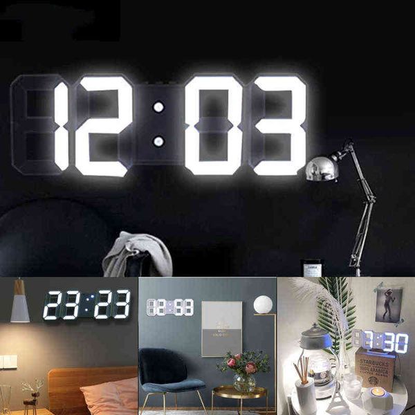 3D LED Montre Numérique Réveil En Trois Dimensions Mur Électronique Horloges Suspendus Snooze Table Calendrier Ameublement Thermomètre 211112