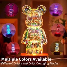 3D LED Vuurwerk Lamp Bear Night Light USB Dimable Projector Kleurrijke sfeer Woonkamer Slaapkamer Tafel Decora verlichting Geschenk