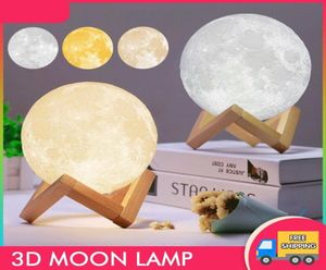 3D LED Gadget Night Magical Moon Lights USB Moonlight Desk Lamp Touch Sensor Verander oplaadbare Dimable Colors Stepless voor Home2012232