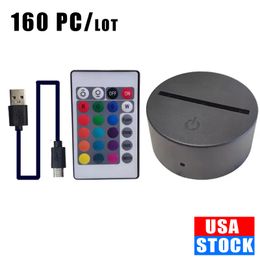 Illusion de base de lampe de veilleuse LED 3D avec câble USB de télécommande 7 couleurs changeantes pour la décoration de restaurant de magasin de chambre Crestech Stock Usa