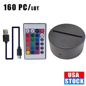 Base de lámpara de luz nocturna Led 3D, ilusión con Control remoto, Cable USB, cambio de 7 colores para habitación, tienda, restaurante, decoración Crestech