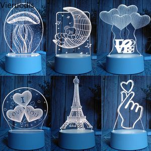 Autres Accueil Jardin 3D LED Night Light Lampe de nouveauté Méduse Arbre de Noël Cerf Festival de neige Cadeau d'anniversaire Chambre Décor Table Lanternes Q1126