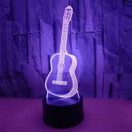 3D Led-nachtverlichting Touch Afstandsbediening Gitaarlicht Sfeer 3D Visueel Licht Zevenkleurige kleine tafellamp voor feest Kerstmis 263I