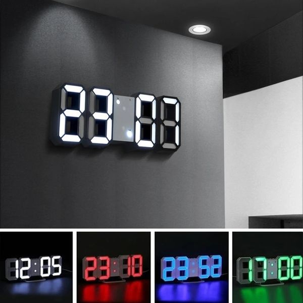 Horloge murale LED 3D réveils numériques maison salon bureau Table bureau horloge de nuit